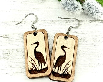 Pendientes de madera Sandhill Crane