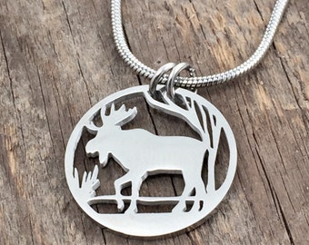 Sterling Silver Womens 1mm Box Chain Moose Couple Partners Dancing Pendant Necklace Sterling Silver Womens 1mm Box Chain Moose Couple Partners Dancing Pendant Necklace