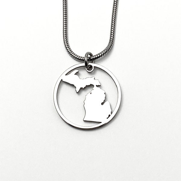 Michigan Circle Outline Pendant, large, petite or mini