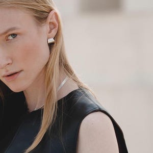 Flat Hoop Earrings, Minimalist Hoop Earrings, Wide Hoop Earrings, Silver Statement Studs, Modern Stud Earrings, Brushed Earring, Thick Hoops