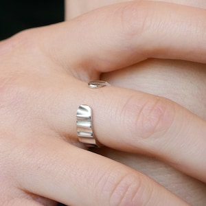 Open Silver Ring, Adjustable Sterling Silver Ring, Textured Silver Rings, Unique Sterling Silver Ring, Matte Ring, Wide Silver Band Ring