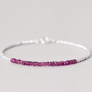 Genuine Garnet Silver Bracelet, Rhodolite Garnet Jewelry, Pink Stone Bracelet, Dainty Silver Bracelet, Garnet Beaded Bracelet, Gemstone