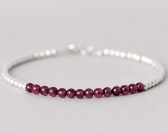 Red Garnet Bracelet, Garnet Sterling Silver Bracelet, January Birthstone Gifts, Genuine Garnet Jewelry, Bracelets For Women, Dark Red Stone