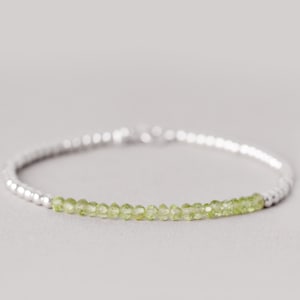 Peridot Silver Bracelet, August Birthstone Jewelry, Peridot Jewelry, Green Gemstone Bead Bracelet, Sterling Silver 925, Bracelets For Woman