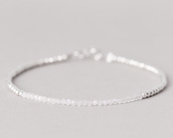 Genuine Moonstone Bracelet, Sterling Silver Bracelet, June Birthstone Bracelet, Dainty Beaded Bracelet, Silver Bracelets For Women, Jewelry