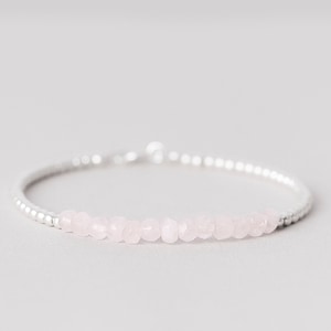 Genuine Rose Quartz Bracelet, Sterling Silver Beaded Bracelet, Bracelet For Woman, Pink Gemstone Bracelet, January Birthstone Jewelry, 925