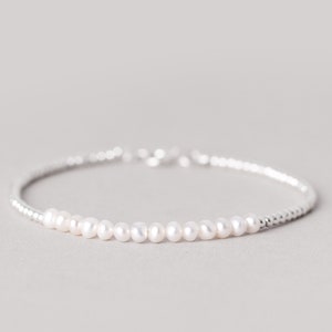 White Pearl Silver Bracelet, Genuine Pearl Jewelry, Bracelet For Woman, Pearl Beaded Bracelets, June Birthstone Bracelet, Delicate Bracelet