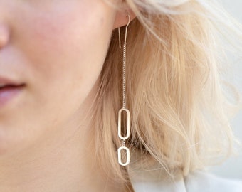Long Silver Earrings, Statement Chain Earrings, Geometric Dangle Earrings, Link Earrings Silver, Chunky Chain Earrings, Drop Chain  Earrings