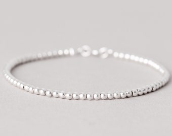 Sterling Silver Bead Bracelet, Skinny Stack Bracelet, Slim Minimalist Bracelet, Layering Simple Bracelet, Beaded Bracelets Women, 2.5mm Bead