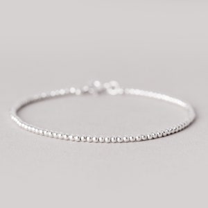 925 Sterling Silver Bracelet, Bead Round Ball Bracelet, Skinny Delicate Bracelet, 2mm Beaded Bracelet, Stack Bracelet, Simple Woman Bracelet
