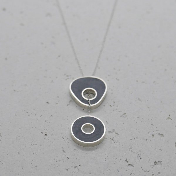 Lariat Silver Necklace, Concrete Necklace, Concrete Jewelry Pendant, Concrete Silver Pendant, Gift For Architect, Silver Necklaces For Women
