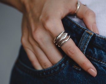 Ria Ring, Sterling Silver Ring, Statement Chunky Ring, Massive Silver Ring, Modern Statement Ring, Wide Ring, Geometric Ring, Long Ring, 925