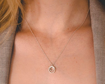 Round Silver Necklace, Silver Necklaces For Women, Double Circle Necklace, Open Circle Necklace, Small Circle Necklace, 2 Circle Necklace