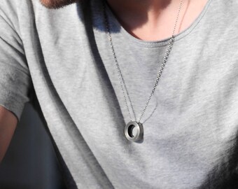 Men's Silver Necklace, Mens Rustic Jewelry, Round Men's Pendant, Necklace For Men, Geometric Pendant, Disc Necklace Men, Circle Pendant, 925