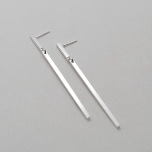 Linea Earrings, Sterling Silver Earrings, Long Bar Earrings, Drop line  Earrings, Simple Earrings, Dangling Geometric Earrings, Rectangle