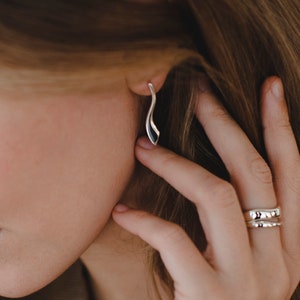Eva Earrings, Geometric Silver Studs, Delicate Earrings, Modern Earrings, Minimalist Earrings, Elegant Bridal Earrings, Long Drop Earrings image 1
