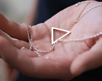 Sterling Silver Triangle Necklace, Matte Necklace, Triangle Mens Jewelry, Long Pendant Necklace, Men Necklace Pendant, Geometric Necklace