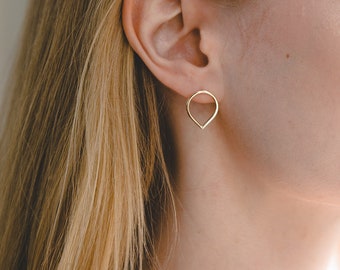 Teardrop Earrings Gold, 14k Gold Earrings Studs, Minimalist Gold Earrings, Geometric Earrings Gold, Gold Post Earrings, Solid Gold Earrings