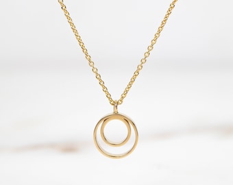 14K Gold Circle Necklace, 2 Circle Necklace, Eternity Circle Necklace, Double Circle Necklace, Small Round Necklace, Minimalist Gold Pendant