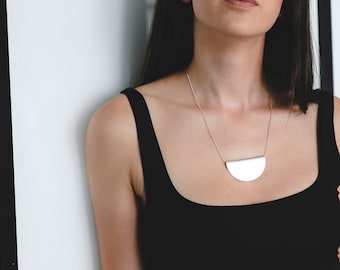 Half Circle Necklace, Sterling Silver Statement Necklace, Semi Circle Necklace, Large Geometric Necklace, Half Moon Necklace, Big Necklace