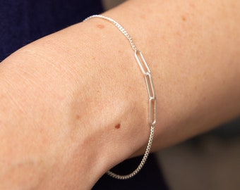 Women Sterling Silver Bracelet, Chain Link Bracelet, Minimalist Bracelet Stackable, Large Chain Bracelet, Friendship Bracelet For 3, 925
