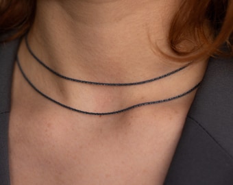 Schwarzer Silber-Choker, Oxidierter Silber-Choker, zierliche schwarze Halskette, Stapelhalskette, Layering-Kettenhalskette, Doppelkette, kurze Halskette