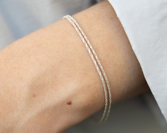 Sterling Silver Bracelet, Women Silver Bracelet, Double Chain Bracelet, Dainty Minimalist Bracelet, Tiny Delicate Bracelet, Thin Bracelets