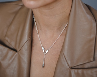 Lark ShortNecklace, Sterling Silver Necklace, Lariat Y Necklace, Minimalist Silver Necklace, Geometric Silver Necklace, Dangle Necklace