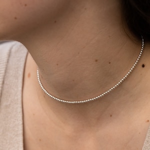 Beaded Chain Choker, Sterling Silver Short Necklace, Silver Beads Choker, Dainty Layering Necklace, Minimalist choker, Adjustable Choker