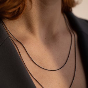 Black Layering Necklace, Oxidized Silver Necklace, Double Layered Necklace, 2 Chains Necklace, Stacking Necklace Set, Black Necklaces, 925