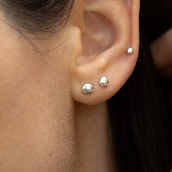 Pebble Earrings, Mix and Match Earrings, Small Dot Earrings, Sterling Silver Studs, Organic Shape Earrings, Tiny Round Earrings, Single Stud