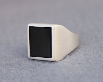 Sterling Silver Onyx Ring, Onyx Ring Men, Mens Black Onyx Ring, Men's Square Minimalist Ring, Rectangle Modern Ring, Signet Gemstone Ring