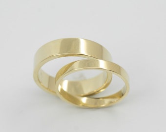 Conjunto de anillos de boda, anillos de boda de oro macizo 14K, anillo de boda 585, 18K, anillos de oro liso, anillo de boda grueso, anillo de oro simple, anillo de 5 mm