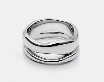 Isla Double Ring, Sterling Silver Ring, Layering Ring, Double Band Ring, Double Layer Ring, Thumb Ring, Statement Chunky Ring, Stacking Ring