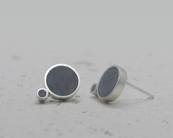 Concrete Earrings, Sterling Silver Posts, Disc Stud Earrings, Dot Silver Earrings, Point Stud Earring, Round Ear Stud, Geometric Circle Stud