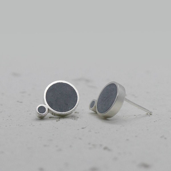 Concrete Earrings, Sterling Silver Posts, Disc Stud Earrings, Dot Silver Earrings, Point Stud Earring, Round Ear Stud, Geometric Circle Stud