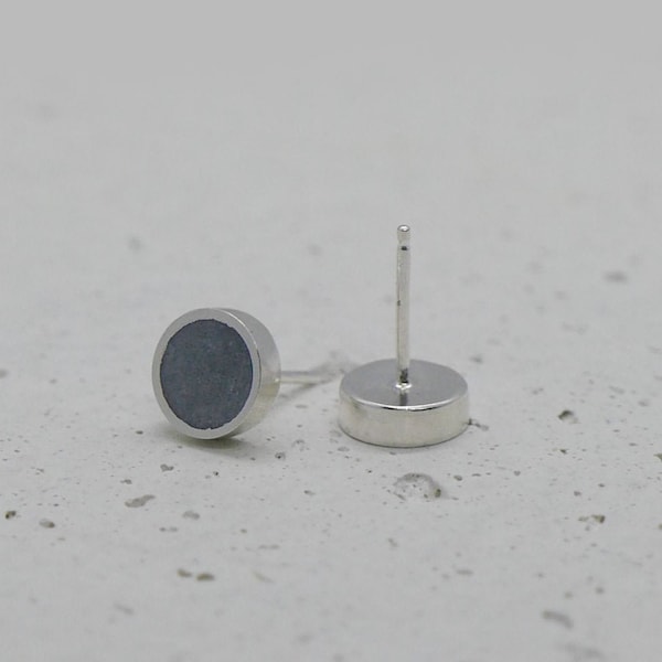 Concrete Earrings, Sterling Silver Posts, Dot Stud Earrings, Disc Earrings, Point Stud Earring, 7 mm Round Earrings, Beton Jewelry Earrings