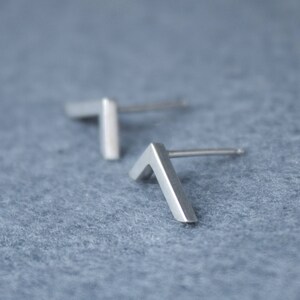 Small Stud Earrings, Minimalist Silver Earrings, Chevron Earrings Silver, V Bar Earrings, Tiny Earrings, Sterling Silver 925, Triangle Studs image 4