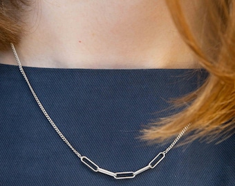 Minimalist Sterling Silver Necklace, Oval Chain Necklace, Large Links Necklace, Delicate Necklace Chain, Rectangle Link Necklace, Modern