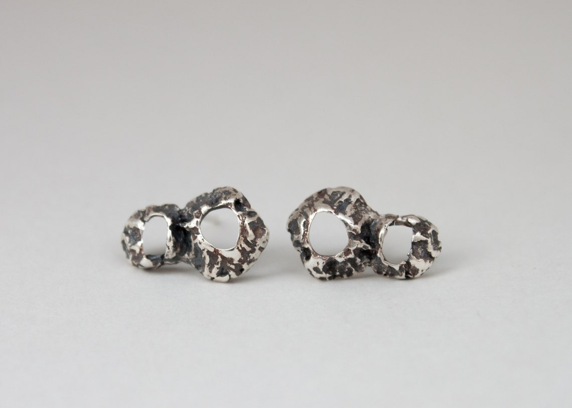 Black Ear Studs Black Stud Earring Modern Silver Earrings Etsy