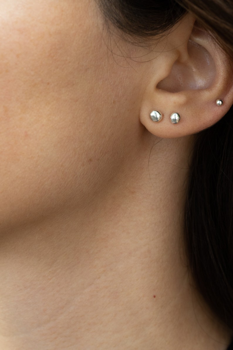 Pebble Earrings, Mix and Match Earrings, Small Dot Earrings, Sterling Silver Studs, Organic Shape Earrings, Tiny Round Earrings, Single Stud image 4
