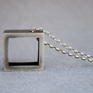 Mens Silver Necklace Pendant, Mens Silver Necklace, Square Pendant Necklace, Large Geometric Necklace Men, Chunky Necklace, Hipster Jewelry image 4