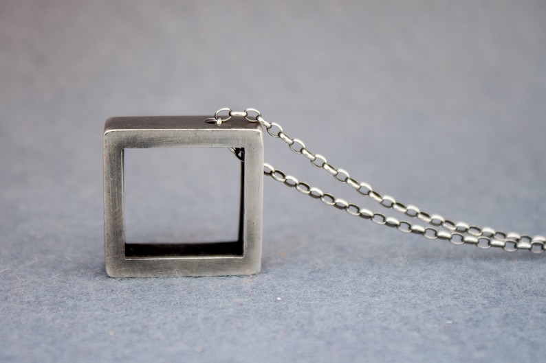 Mens Silver Necklace Pendant, Mens Silver Necklace, Square Pendant Necklace, Large Geometric Necklace Men, Chunky Necklace, Hipster Jewelry image 4