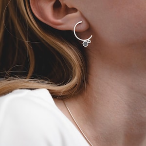 Concrete Silver Earrings, Cement Jewelry, Modern Hoop Earrings, Half Hoop Earrings, Open Circle Earrings, Contemporary Earrings, Beton Studs