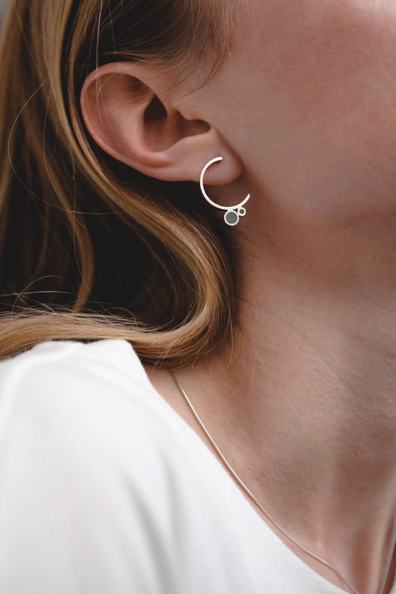 Concrete Silver Earrings, Cement Jewelry, Modern Hoop Earrings, Half Hoop Earrings, Open Circle Earrings, Contemporary Earrings, Beton Studs