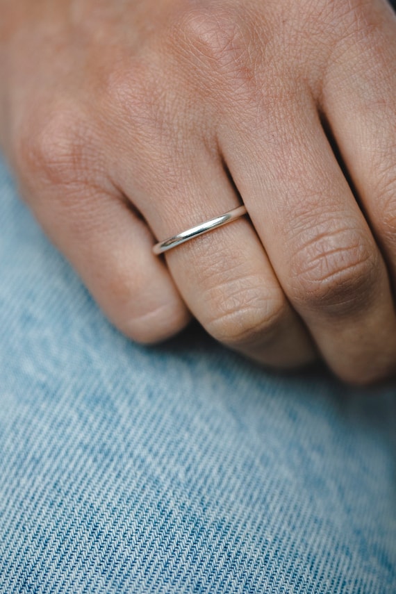 Sterling Silver Band Ring, Round 2 mm Ring, Silver Stacking Ring, Thick Silver Ring, Semi Matte Silver Ring, Thin Silver Ring, Women's Rings