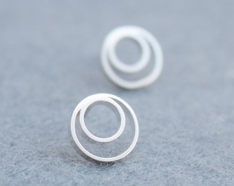 Geometric Silver Studs, Minimalist Silver Earrings, Round Geometric Silver Studs, Minimalist Silver Earrings, Round