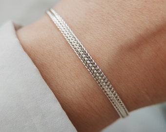 Bracelet en argent sterling, Bracelet à maillons en argent, Bracelet chaîne en argent, Bracelet en argent pour femme, Bracelet à superpositions, Bracelet délicat, Minimaliste