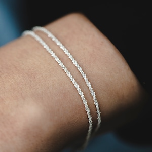 Sterling Silver Bracelet, Women Silver Bracelet, Double Chain Bracelet, Dainty Minimalist Bracelet, Tiny Delicate Bracelet, Thin Bracelets