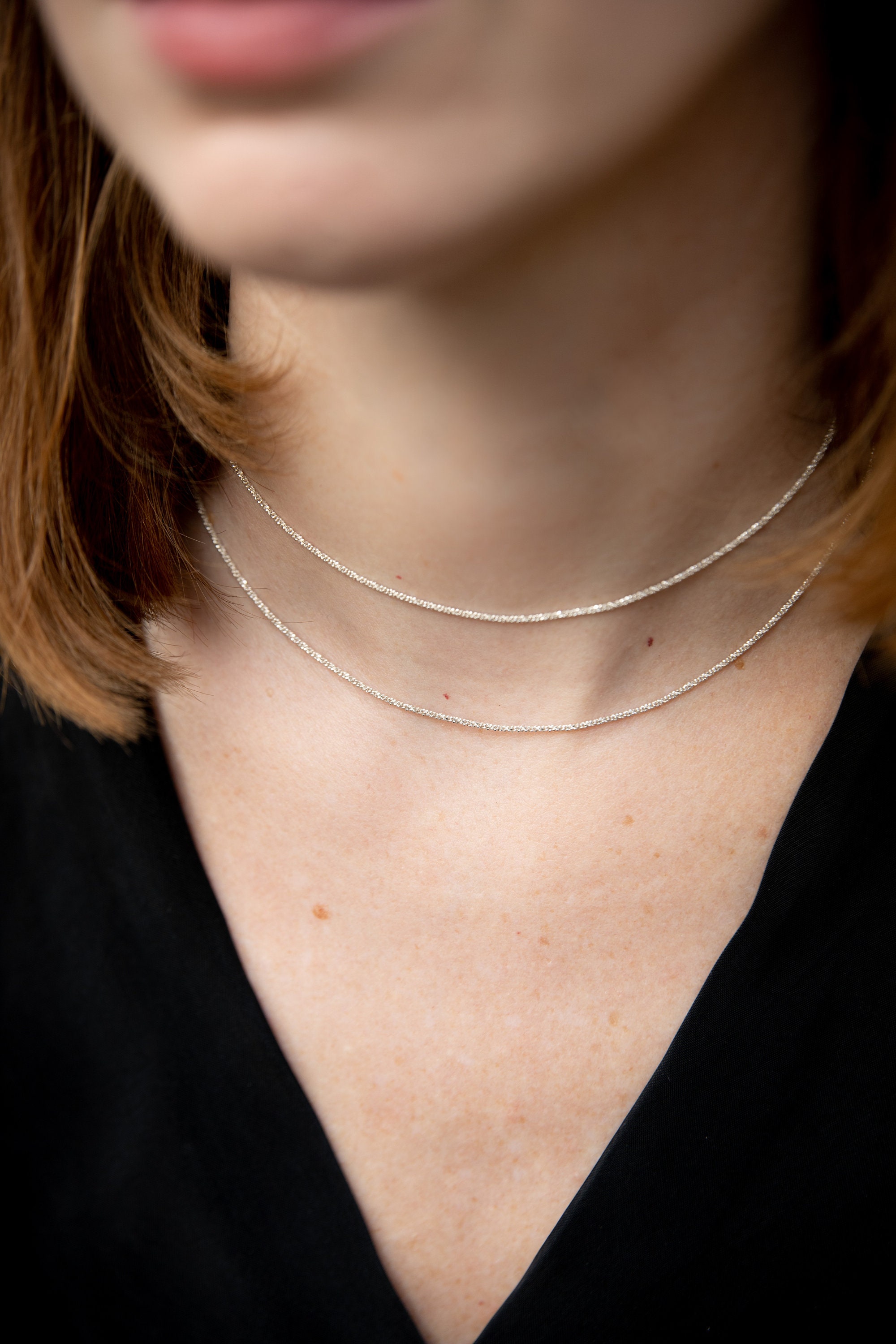Sterling Silver Choker Double Chain Choker 2 Strand Choker - Etsy